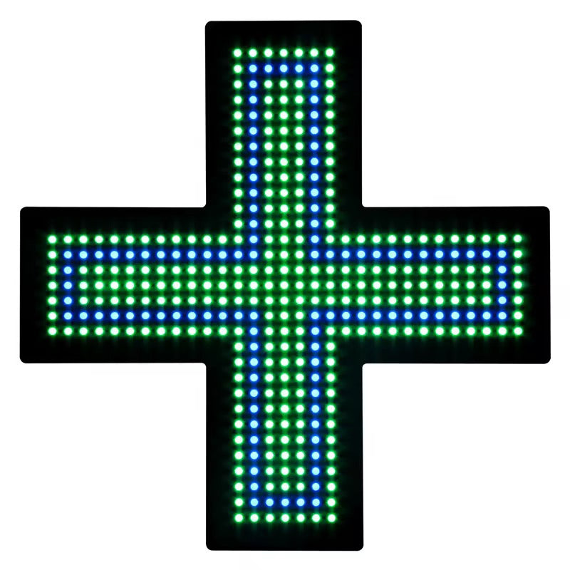 Croix Pharmacie LED 48×48 cm – Haute Visibilité & Affichage Professionnel