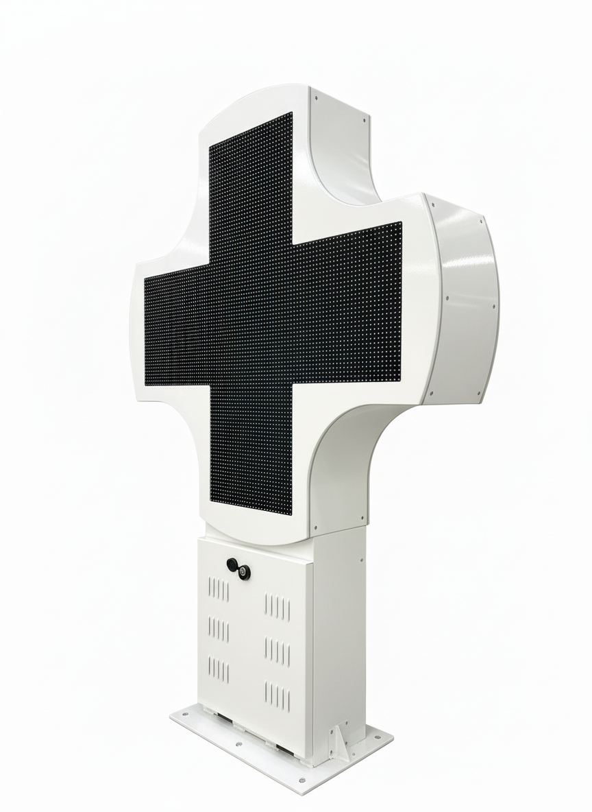 Croix Pharmacie LED Full Color RGB Vidéo – P8 – 166×113 cm – Double Face