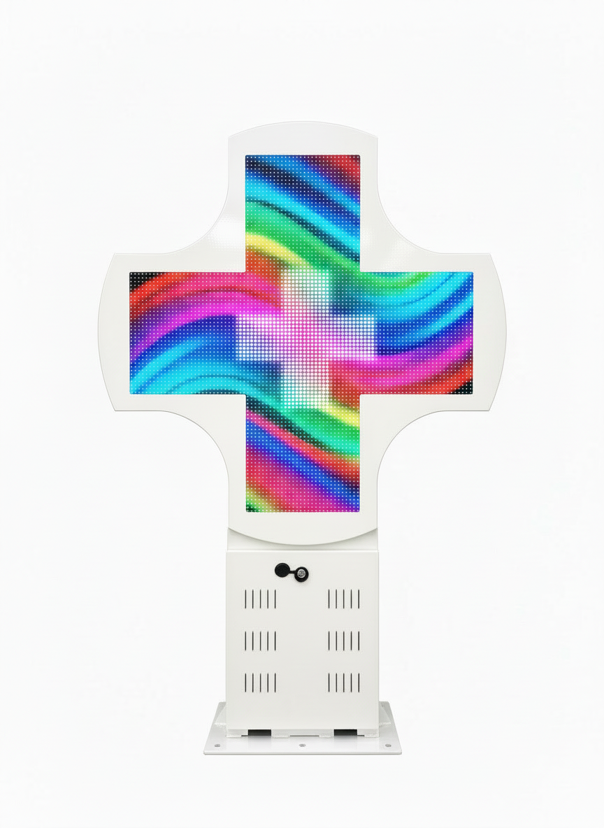 Croix Pharmacie LED Full Color RGB Vidéo – P8 – 166×113 cm – Double Face