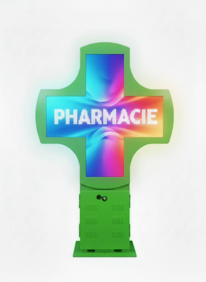 Croix Pharmacie LED Full Color RGB Vidéo – P8 – 166×113 cm – Double Face